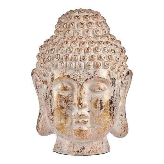 NEW Dekoratív kerti figura Buddha fej Fehér/arany Poliresin (45,5 x 68 x 48 cm)