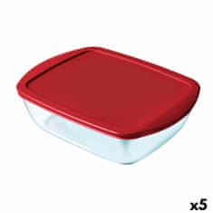 NEW Pravokotna Škatla za Malico s Pokrovom Pyrex Cook & Store Pravokoten 2,5 L Rdeča Steklo (5 kosov)