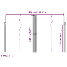 Vidaxl antracitszürke behúzható oldalsó napellenző 200 x 600 cm (4004658)