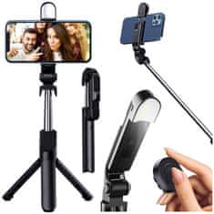 NEW Selfie Stick Tripod Tripod LED távirányító Bluetooth telefontartó LED-es lámpával boom bot 95cm fekete