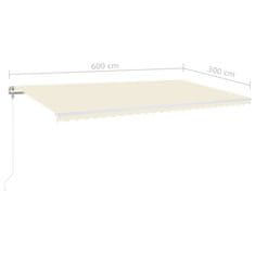 Vidaxl krémszínű automata szélérzékelős és LED-es napellenző 600x300cm 3068972