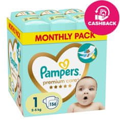 Pampers Premium Care eldobható pelenkák 1. méret, 156 db, 2kg-5kg