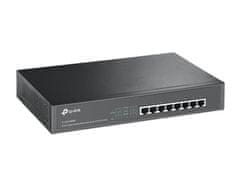 TP-LINK TL-SG100MP 8 portos Gigabit PoE+ switch, 8 Gigabit RJ45 port, 802.3at/af, 126W PoE teljesítmény, 1U 13 hüvelykes rackbe szerelhető.