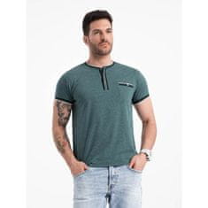 OMBRE Férfi HENLEY póló díszes bordázattal sötétzöld MDN125085 S