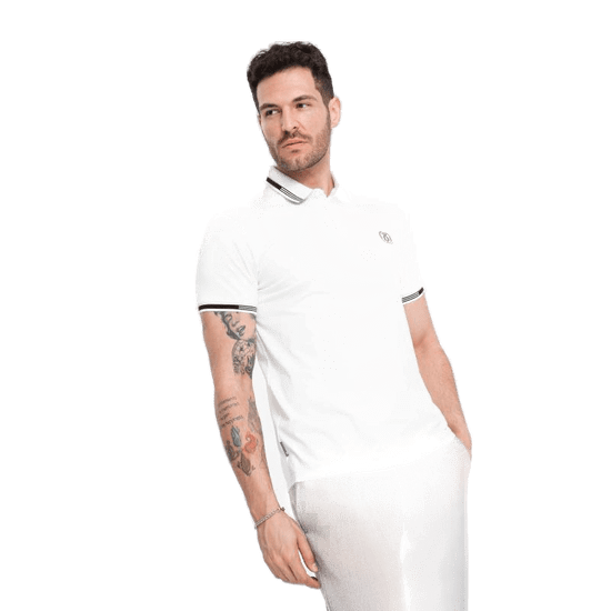 OMBRE Férfi spandex póló póló kontrasztos elemekkel V1 OM-POSS-0123 fehér MDN125074