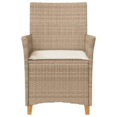 Vidaxl 2 db bézs polyrattan és tömör fa kerti szék párnával (368719)