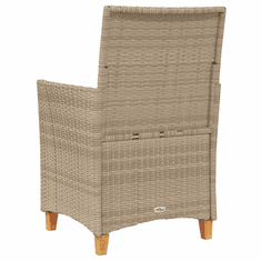 Vidaxl 2 db bézs polyrattan és tömör fa kerti szék párnával (368719)