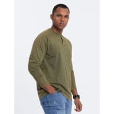 OMBRE Férfi HENLEY hosszú ujjú póló raglan ujjakkal sötét olívazöld színű MDN125109 S