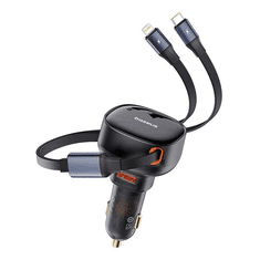 BASEUS Enjoyment Pro autós töltő USB-A, USB-C - Lightning kábellel 60W fekete (C00057802111-02) (C00057802111-02)