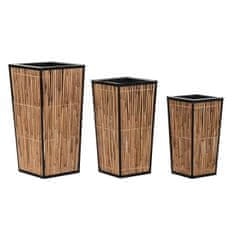 NEW DKD Home Decor Természetes fekete rattan fém kaspókészlet (35 x 35 x 69 cm)