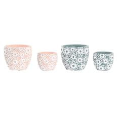 NEW DKD Home Decor Rózsaszín Cement Zöld Flori Shabby Chic Pot Set (2 db) (18 x 18 x 15 cm)