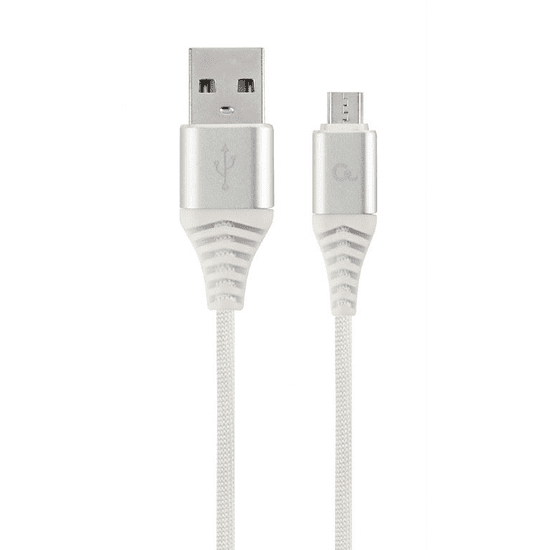 Gembird USB micro-B - USB Type-A szövet borítású adat- és töltőkábel 2m fehér-ezüst (CC-USB2B-AMmBM-2M-BW2) (CC-USB2B-AMmBM-2M-BW2)