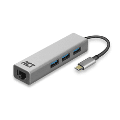 ACT ACT USB-C Hub 3.2 3 portos + gigabyte ethernet ezüst (AC7055)