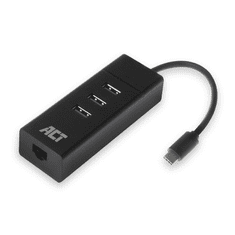 ACT USB-C Hub 3.2 3 portos + ethernet fekete (AC6400) (AC6400)