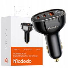 Mcdodo Mcdodo Nagy Teljesítményű Gyors Autós Töltő Mérővel 3Xusb Usb-C 128W Leddel