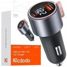 Mcdodo Mcdodo Nagy Teljesítményű Gyors Autós Töltő Mérővel 2X Usb Usb-C 75W Leddel