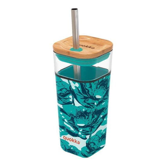 QUOKKA Liquid Cube üveg pohár szilikon felülettel 540 ml, water flowers