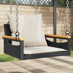 Greatstore fekete polyrattan hintapad párnákkal 63 x 62 x 40 cm