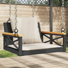 Greatstore fekete polyrattan hintapad párnákkal 63 x 62 x 40 cm