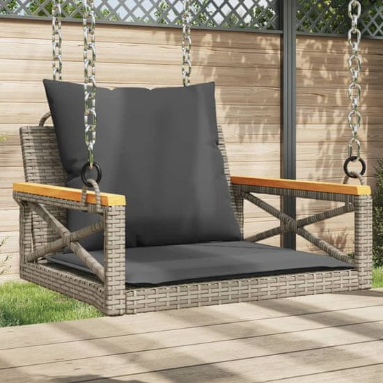 Greatstore szürke polyrattan hintapad párnákkal 63 x 62 x 40 cm