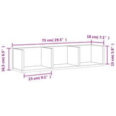 Vidaxl 2 db füstös tölgyszínű szerelt fa faliszekrény 75x18x16,5 cm 840438