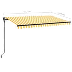 Vidaxl sárga és fehér kézzel kihúzható LED-es napellenző 450 x 300 cm 3069123