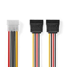 Nedis Belső tápkábel | Molex férfi | 2x SATA 15 tűs aljzat | Aranyozott | 0,15 m | kerek | PVC | Többszínű | Doboz 