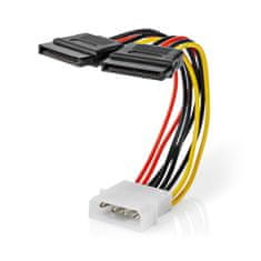 Nedis Belső tápkábel | Molex férfi | 2x SATA 15 tűs aljzat | Aranyozott | 0,15 m | kerek | PVC | Többszínű | Doboz 