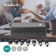 Nedis Univerzális nätadapter | 36 W | 5 - 24 V DC | 1,80 m | 2,4 A - 3,0 A | 7 dugó | Svart 