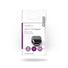 Nedis USB-C adapter | USB 3.2 Gen 1 | USB-C Male | USB-A nő | kerek | Nikkelezett | Fekete | Polizsák 