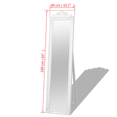 Vidaxl fehér barokk stílusú szabadon álló tükör 160 x 40 cm (243691)