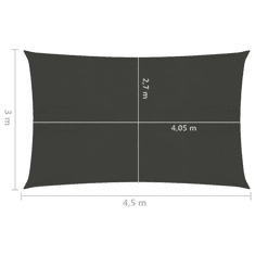 Vidaxl antracitszürke HDPE napvitorla 160 g/m² 3 x 4,5 m (311073)