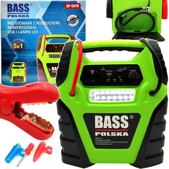 Bass Polska 4 az 1-ben LED booster 900A Jump Starter 17000mAh töltő