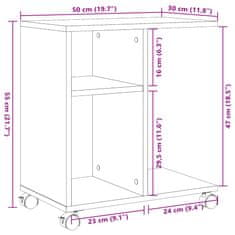 Vidaxl füstös tölgy színű szerelt fa kisasztal kerekekkel 50x30x55 cm 840573