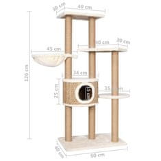 Vidaxl tengerifű macskabútor kaparófával 126 cm 170980