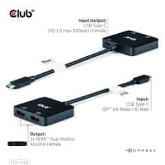 Club 3D Video hub MST USB-C 2xHDMI-re + USB-C PD 3.0, 4K60Hz (CSV-1558)