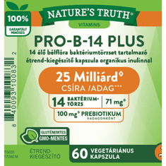 Nature's Truth Pro-B-14 Plus 14 élő bélflóra törzset tartalmazó probiotikus kapszula inulinnal – 25 milliárd csíra/adag