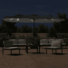 Vidaxl antracitszürke dupla tetős LED-es napernyő 449x245 cm