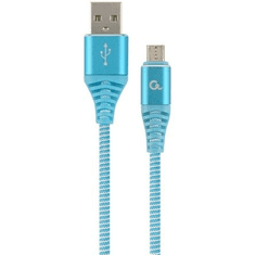 Gembird USB 2.0 A -> USB micro-B M/M adatkábel 2m kék-fehér szövet borítás (CC-USB2B-AMmBM-2M-VW) (CC-USB2B-AMmBM-2M-VW)