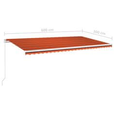 Vidaxl narancs és barna kézzel kihúzható LED-es napellenző 600x300 cm 3068965