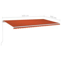 Vidaxl narancs és barna kézzel kihúzható LED-es napellenző 600x350 cm 3069045