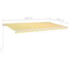 Vidaxl sárga és fehér kézzel kihúzható LED-es napellenző 600x300 cm 3068963