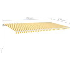 Vidaxl sárga és fehér kézzel kihúzható LED-es napellenző 600 x 350 cm 3069043