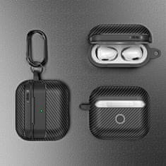 TKG Airpods Pro 2 tartó: Carbon mintás fekete tartó, karabinerrel