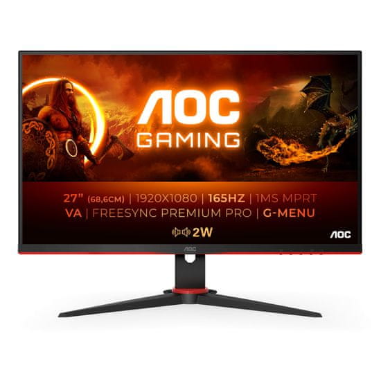 AOC 27G2SAE/BK Monitor 27inch 1920x1080 VA 165Hz 1ms Fekete-Piros