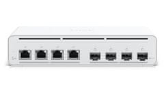 Ubiquiti UISP Switch Plus - 4x 2.5GbE, 4x SFP+, ventilátor nélküli, 4x PoE Out 27V (PoE költségvetés 160 W)