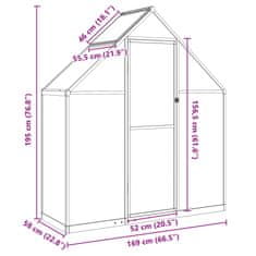 Vidaxl zöld alumínium melegház alapvázzal 169 x 58 x 195 cm 4005817