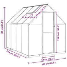 Vidaxl zöld alumínium melegház alapvázzal 224 x 169 x 195 cm 4005835