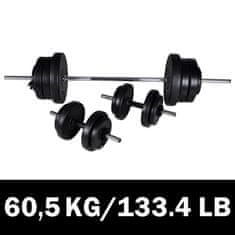 Vidaxl Kétkezes súlyzó + 2 egykezes súlyzó szett 60,5 kg 90375