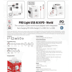 Skross PRO Light USB AC45PD - World utazó adapter (1.302474) (1.302474)